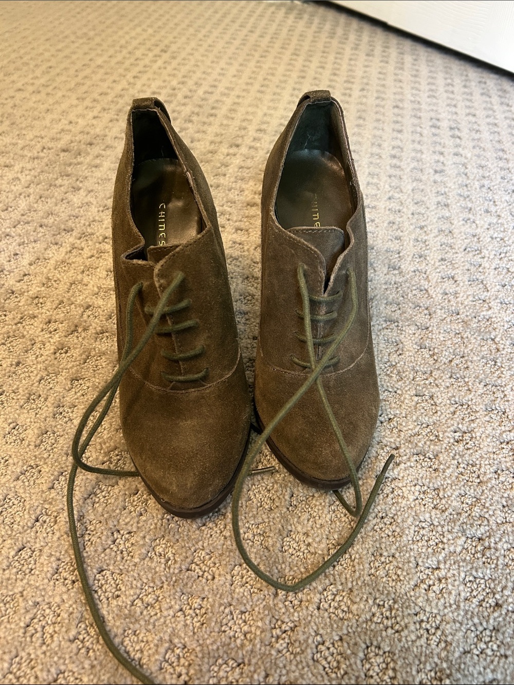 Chinese Laundry Olive Suede Lace-Up Ankle Boots